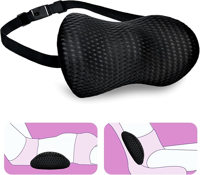 Lumbar Support Pillow - Memory Foam for Low Back Pain Relief, Ergonomic Streamline Car Seat, Office Chair, Recliner and Bed (Upgrade Black) - LeafyLoom
