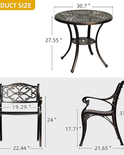 DWVO 5 Piece Outdoor Furniture Cast Aluminum Patio Dining Sets, All-Weather Patio Bistro Sets with 4 Chairs, 30 Inches Round Table with Umbrella Hole, Adjustable Feet for Balcony Backyard Deck Garden - LeafyLoom