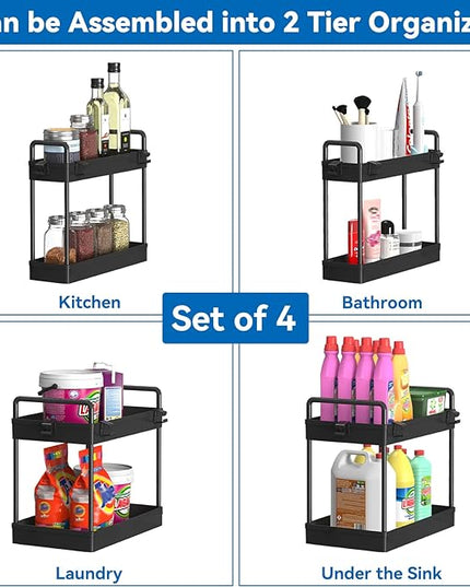 2 Pack 4 Tier Slim Storage Cart, Bathroom Organizer Laundry Room Organization Mobile Shelving Unit Slide Out Utility Rolling Rack with Wheels for Kitchen Garage Office Small Apartment Narrow Space - LeafyLoom