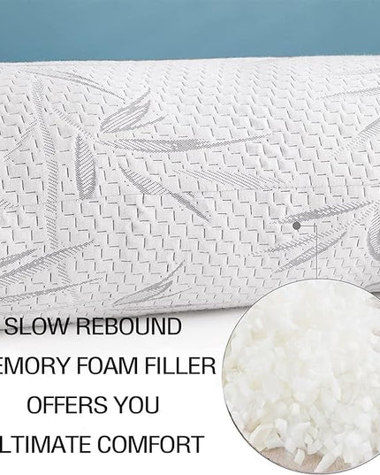 WhatsBedding Memory Foam Body Pillow for Adults with Zipperd Rayon Derived from Bamboo Cover, Breathable Long Pillow for Side Sleeper, Shredded Memory Foam Stuffing, Grey Leaf - LeafyLoom