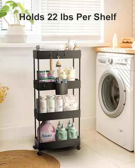 Pipishell Slim Storage Cart with Wheels, Bathroom Cart Organizer Bathroom Storage Small, Rolling Cart for Bathroom, Laundry Room, Kitchen, Narrow Space, Black PIUC05 - LeafyLoom