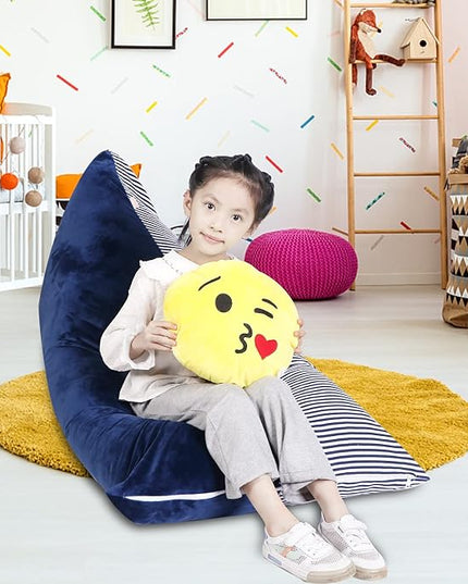 Stuffed Animal Storage Bean Bag Chair Cover, Velvet Canvas Blue Denim Plush Toy Storage Stuff and Sit Seat for Kids/Teens/Adults, 52" x 31" Extra Large Triangle Sofa, 200L/52Gal, Cover Only - LeafyLoom