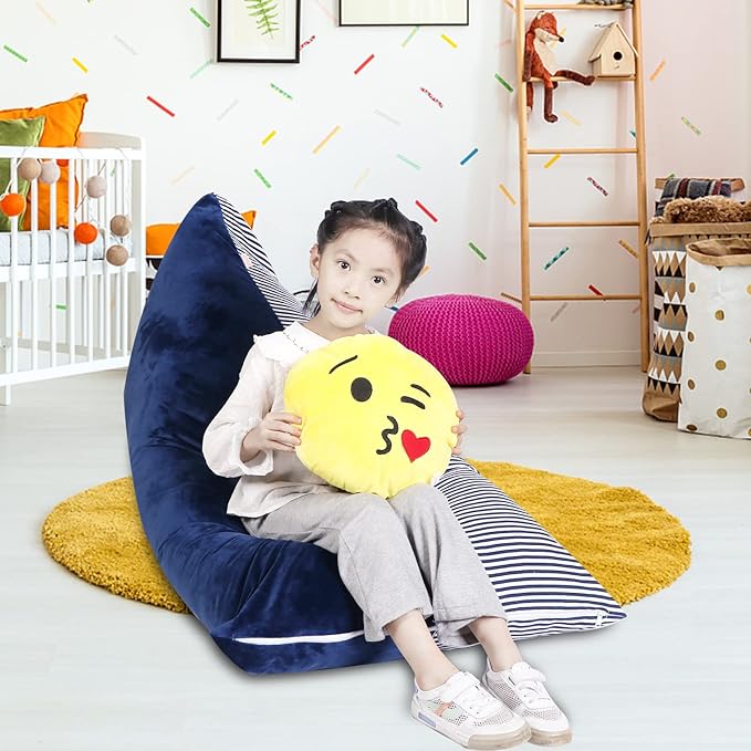 Stuffed Animal Storage Bean Bag Chair Cover, Velvet Canvas Blue Denim Plush Toy Storage Stuff and Sit Seat for Kids/Teens/Adults, 52" x 31" Extra Large Triangle Sofa, 200L/52Gal, Cover Only - LeafyLoom
