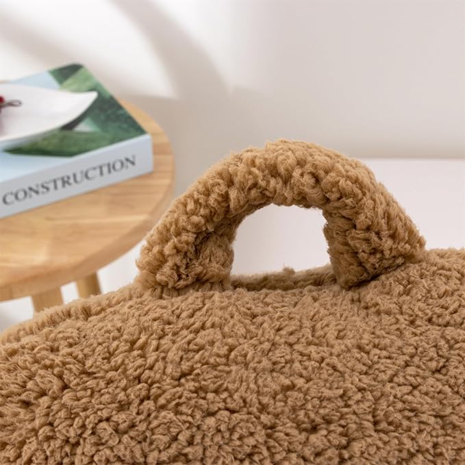 A Nice Night Sherpa Fleece Flannel Reading Pillow Bed Wedge Children Backrest with Arms Back Support for Sitting Up in Bed/Couch,Khaki - LeafyLoom