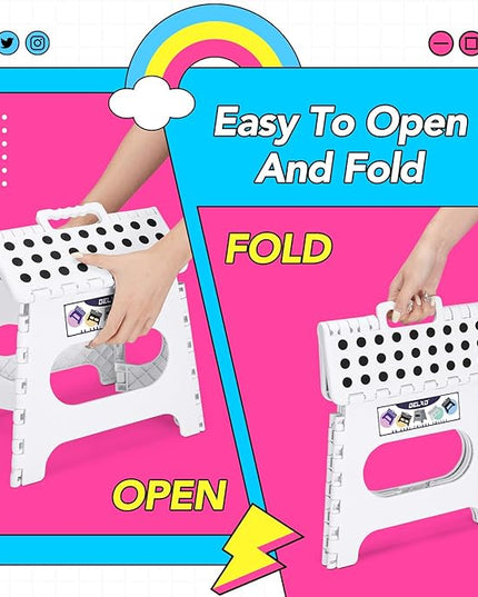 Delxo Folding Step Stool,11 Inch Non-Slip Foldable Step Stools for Kids and Adults,Portable Foldable Step Stool Lightweight Small Folding Stool with Handle for Kitchen Bathroom in White,1 Pack - LeafyLoom