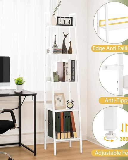 Yoobure Ladder Shelf, 5 Tier Tall Ladder Bookshelf Corner Shelf, Industrial Book Shelf Ladder Bookcase Narrow, Standing Storage Shelves Display Shelf for Bedroom Living Room Office Kitchen Bathroom - LeafyLoom