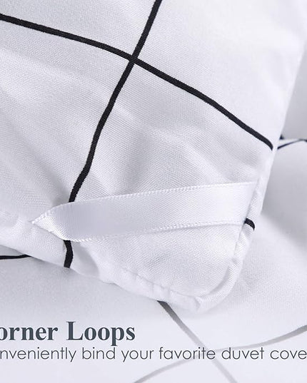 Andency White Grid Comforter Set Twin Size (66x90 Inch), 2 Pieces(1 Grid Comforter and 1 Pillowcase), Summer Lightweight Microfiber Down Alternative White Comforter with Black Lines for Kids Girls - LeafyLoom