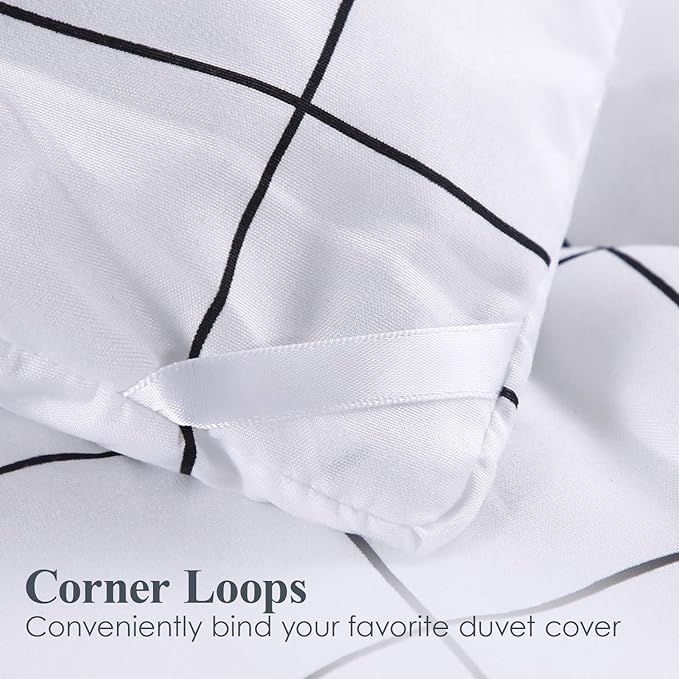 Andency White Grid Comforter Set Queen Size (90x90 Inch), 3 Pieces(1 Grid Comforter and 2 Pillowcases), Summer Lightweight Microfiber Down Alternative White Comforter with Black Lines - LeafyLoom
