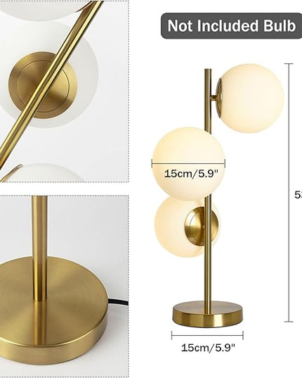 Mid Century Table Lamp, Modern 3 Lamp Gold Desk Lamp Retro with White Frosted Glass Lampshade Adjustable Brightness, Suitable for Desk Lamp Bedrooms, Living Rooms, Study, Library - LeafyLoom