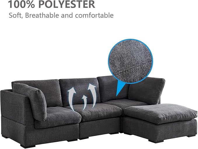 Cloud Modular Sectional Sofa, Comfort 60% Down Filled L Shaped Sleeper Sofa Couch Bed with Movable Ottoman for Living Room, Minimalist Wide Deep Seat Convertible Corner Sofa&Couches for Office - LeafyLoom
