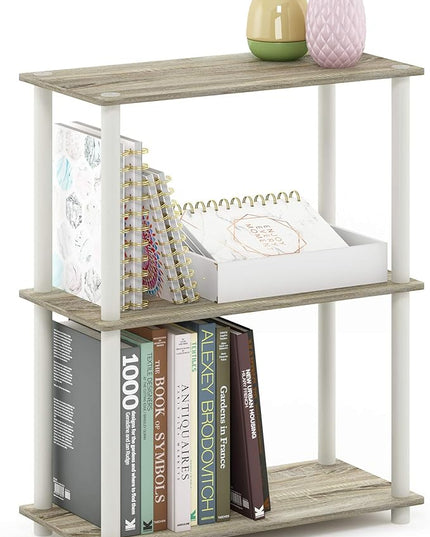 Furinno Turn-N-Tube 3-Tier Compact Multipurpose Shelf Display Rack, Sonoma Oak/White - LeafyLoom
