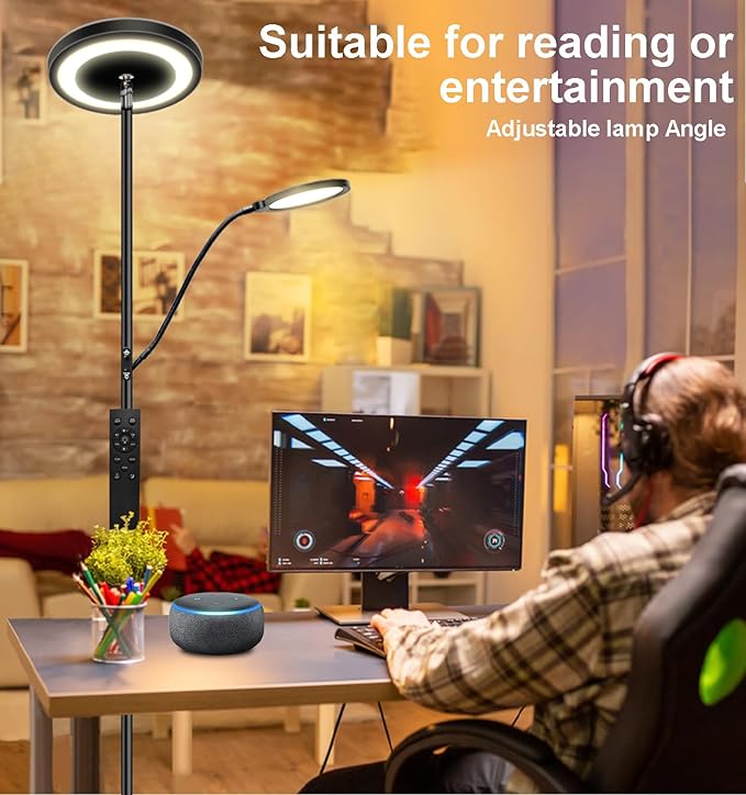 Reading Floor lamp + RGB Mood Mix Color Modern Standing Sofa Lamps Lighting 7 Colors Color Changing rgbw Smart WiFi APP Remote Control for Bedroom Living Room Gaming Reading Learning - LeafyLoom