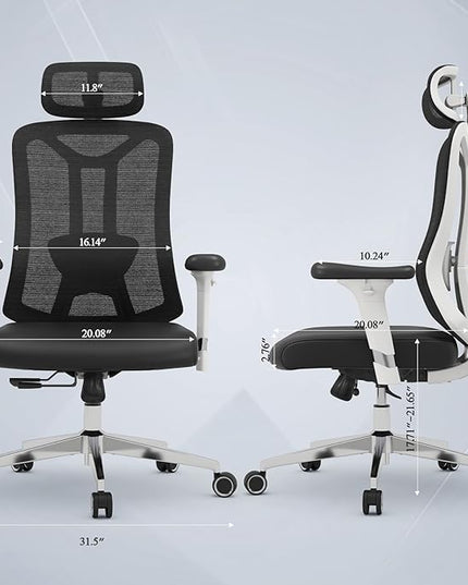 Ergonomic Office Chair with 3D PU Armrests, Home Office Chair with 3D Adjustable Lumbar Support, Adjustable Seat Depth Desk Chair, Swivel Big and Tall Computer Chair,Thick Seat Cushion - LeafyLoom