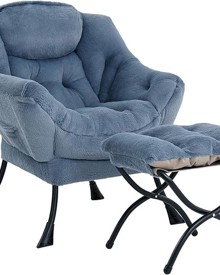Cozy Lazy Chair and Ottoman, Large Contemporary Accent Lounge Chair Set, Leisure Upholstered Reading Armchair for Bedroom, Living Room, Dorm Rooms, Office - LeafyLoom