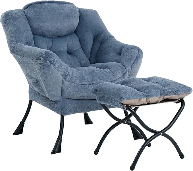 Cozy Lazy Chair and Ottoman, Large Contemporary Accent Lounge Chair Set, Leisure Upholstered Reading Armchair for Bedroom, Living Room, Dorm Rooms, Office - LeafyLoom
