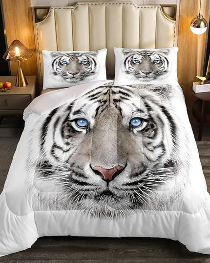 Erosebridal Kids Tiger Comforter Set Full Size, Wild Animal Down Comforter for Boys Girls Teens Adult Bedroom, Grey Tiger Skin Duvet Insert Black White Stripe Bedding Comforters for Bedroom Decor - LeafyLoom