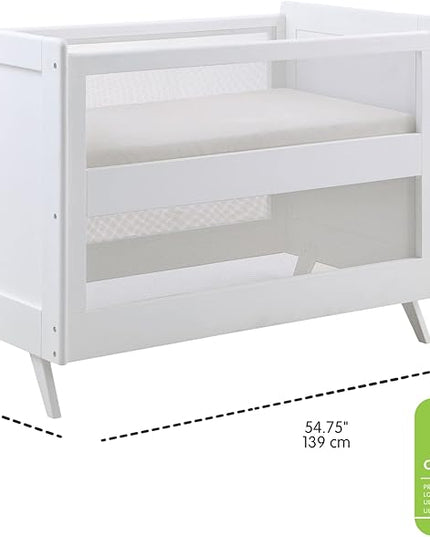 BreathableBaby Breathable Mesh 3-in-1 Convertible Crib (Toddler Bed Kit Sold Separately) — White — Two Adjustable Mattress Heights — Greenguard Gold Certified - LeafyLoom