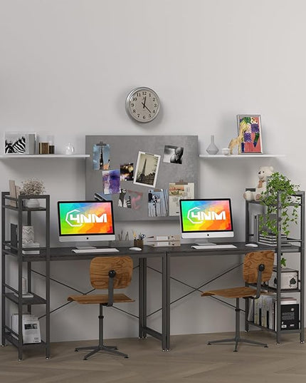 4NM 35" Small Computer Desk with 4-Tier Bookshelf, Home Office Desk Writing Workstation Study Table Multipurpose for Small Space Work - Grey and Black - LeafyLoom