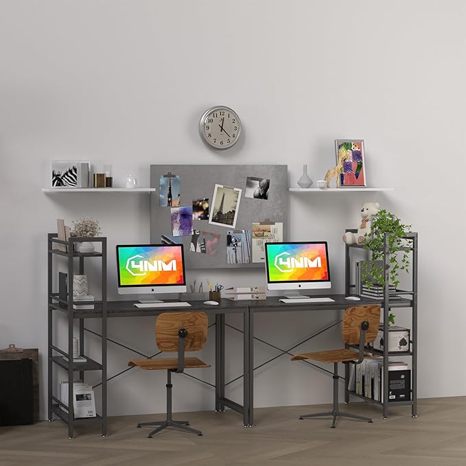 4NM 35" Small Computer Desk with 4-Tier Bookshelf, Home Office Desk Writing Workstation Study Table Multipurpose for Small Space Work - Grey and Black - LeafyLoom