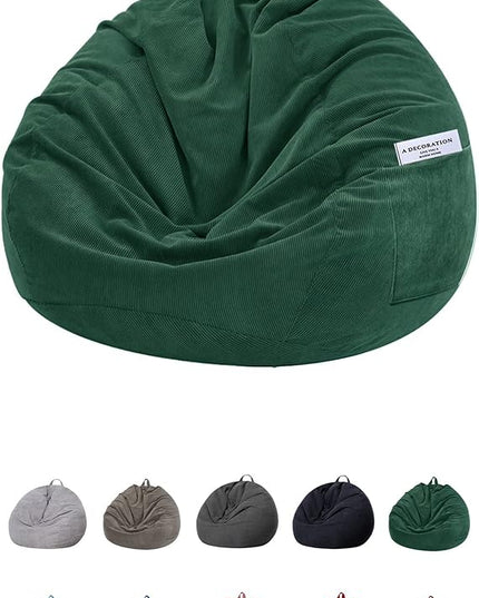 Stuffed Animal Storage Bean Bag Chair Cover (No Filler)for Kids and Adults.Soft Premium Corduroy Stuffable Beanbag for Organizing Children Plush Toys or Memory Foam Extra Large 300L (Green) - LeafyLoom