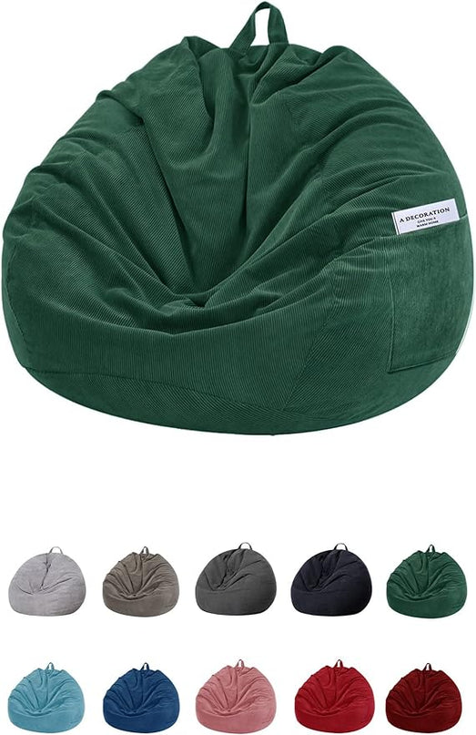 Stuffed Animal Storage Bean Bag Chair Cover (No Filler)for Kids and Adults.Soft Premium Corduroy Stuffable Beanbag for Organizing Children Plush Toys or Memory Foam Extra Large 300L (Green) - LeafyLoom