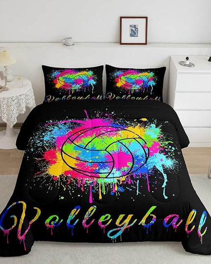 Feelyou Kids Volleyball Comforter Set Queen Size Sports Game Bedding Set for Boys Girls Teens Bedroom Decor Tie Dye Comforter Women Men Volleyball Player Duvet Set with 2 Pillow Case - LeafyLoom
