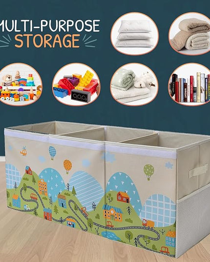 Extra Large Toy Storage Organizer with Lid - Sturdy, Collapsible Toy Chest Storage Box with Cute Design - Toys Bin with Dividers for Kids, Boys, Girls, Nursery, Bedroom, Play room 37"x16"x14" - LeafyLoom