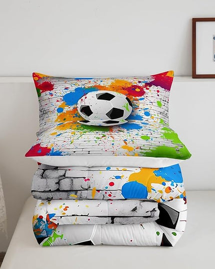 Feelyou Football Bedding Set Rugby Sports Comforter Set Soccer Ball Game Comforter for Boys Girls Teens Decor Gift for Football Lover Duvet Set King Size with 2 Pillow Case Boys - LeafyLoom