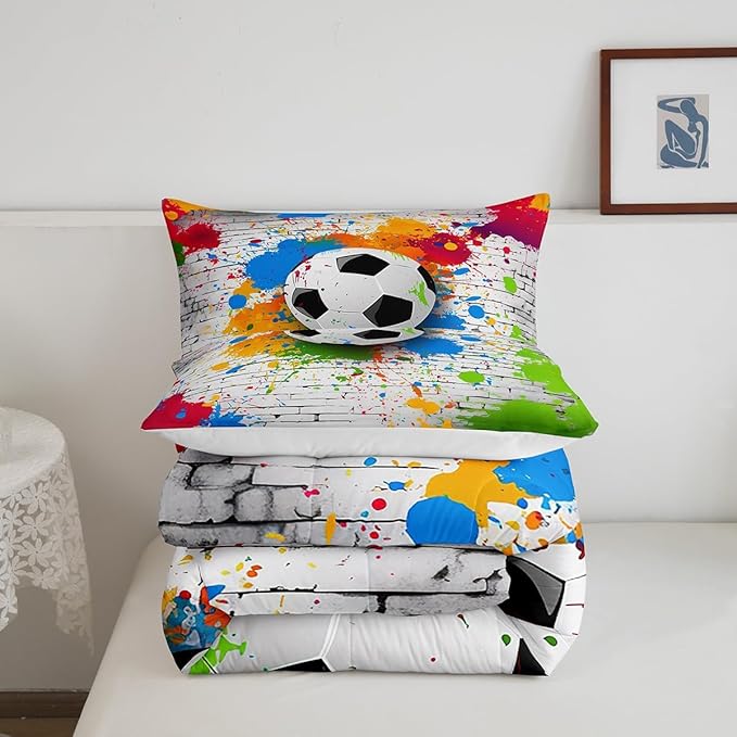 Feelyou Football Bedding Set Rugby Sports Comforter Set Soccer Ball Game Comforter for Boys Girls Teens Decor Gift for Football Lover Duvet Set King Size with 2 Pillow Case Boys - LeafyLoom