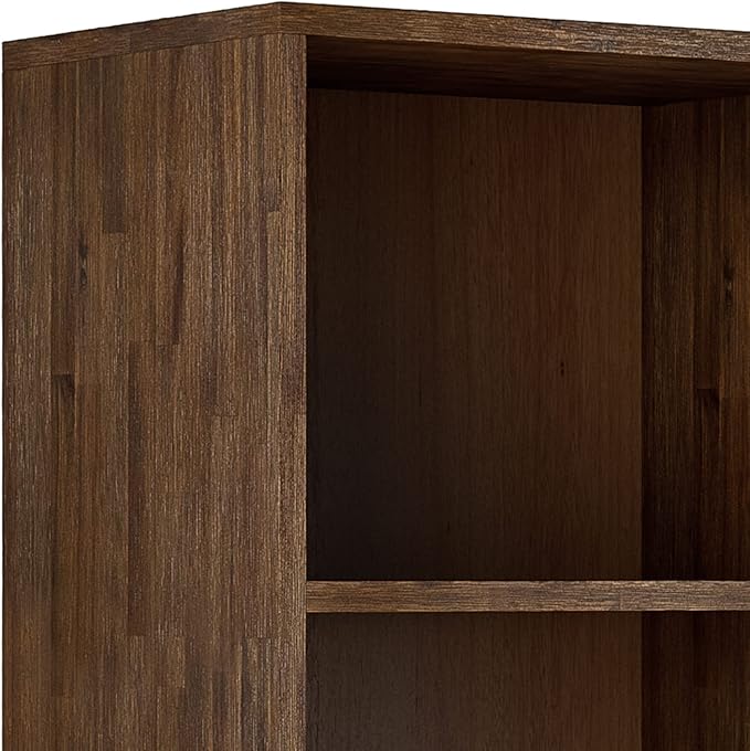 SIMPLIHOME Clarkson SOLID ACACIA WOOD 22 Inch Wide Contemporary Bookcase with Storage in Rustic Natural Aged Brown, For the Living Room, Study Room and Office - LeafyLoom