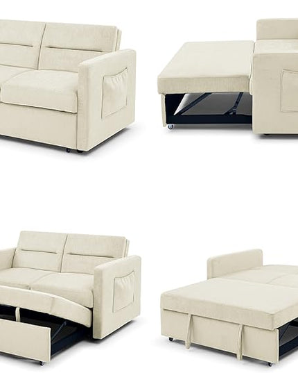 3 in 1 Sleeper Sofa Bed,Contemporary Minimalist Style 2 Seater Loveseat Convertible Sofa&Couch with Pull Out Sofabed and Side Storage Pockets for Home,Office,Apartment,RV Living Room Furniture - LeafyLoom