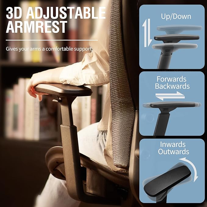 Mesh Office Chair,Ergonomic Computer Desk Chair,Sturdy Task Chair- Adjustable Lumbar Support & Armrests,Tilt Function,Comfort Wide Seat,Swivel Home Office Chair (Grey) - LeafyLoom