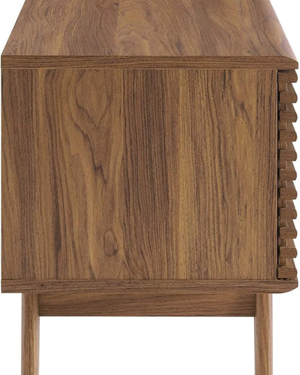 Modway Render Mid-Century Modern Low Profile 59 Inch TV Stand in Walnut & Render Mid-Century Modern 37" Vinyl Record Display Stand in Walnut, 37 Inch - LeafyLoom