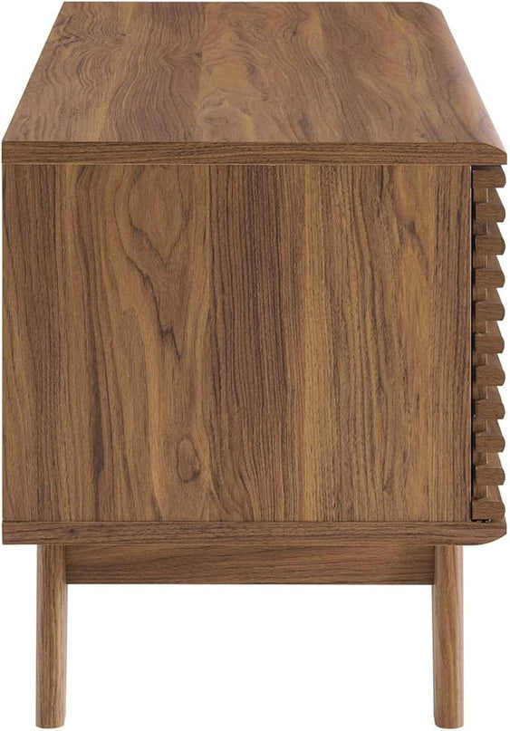Modway Render Mid-Century Modern Low Profile 59 Inch TV Stand in Walnut & Render Mid-Century Modern 37" Vinyl Record Display Stand in Walnut, 37 Inch - LeafyLoom