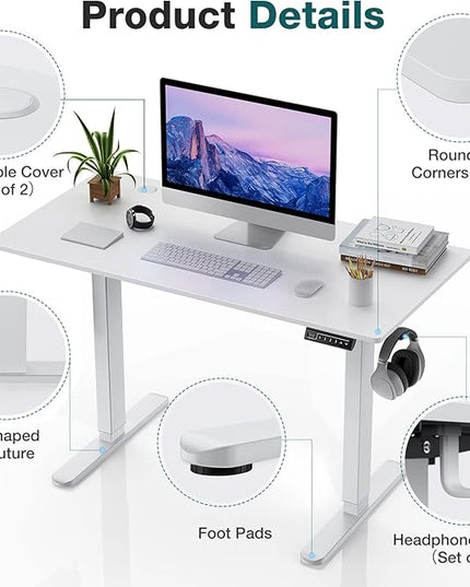 Sweetcrispy Electric Standing Desk, 48 x 24in Adjustable Height Electric Stand up Desk Standing Computer Desk Home Office Desk Ergonomic Workstation with 3 Memory Controller, White - LeafyLoom