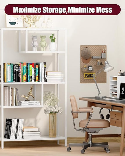 HOME BI Geometric Bookshelf, Tall Modern Etagere Bookcase, Industrial Metal Book Shelf with 5 Open Display Shelves for Office Living Room, White - LeafyLoom