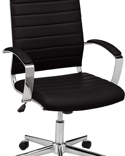 Amazon Basics Executive Modern Office Computer Desk Task Chair with Armrests, High-Back, Adjustable, Lumbar Support, 360 Swivel Rolling,330 Lb Capacity, 23.9"D x 24.69"W x 41.5"H, Black Faux Leather - LeafyLoom