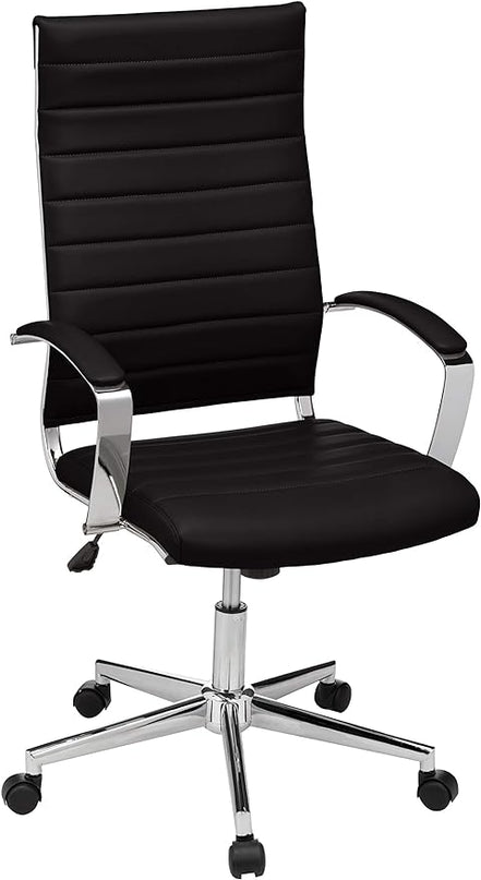 Amazon Basics Executive Modern Office Computer Desk Task Chair with Armrests, High-Back, Adjustable, Lumbar Support, 360 Swivel Rolling,330 Lb Capacity, 23.9"D x 24.69"W x 41.5"H, Black Faux Leather - LeafyLoom