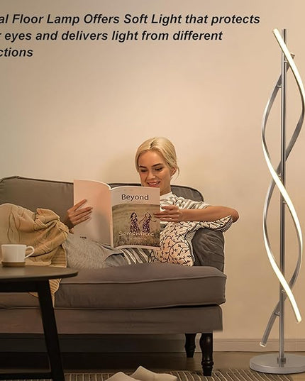 LED Floor Lamps for Living Room, Silver Modern Floor Lamp for Bedroom 60 Inch Spiral Floor Lamp 34W Dimmable 3 Color Temperature Standing Lamp with Timer Corner Floor Lamps for Living Room Clearance - LeafyLoom