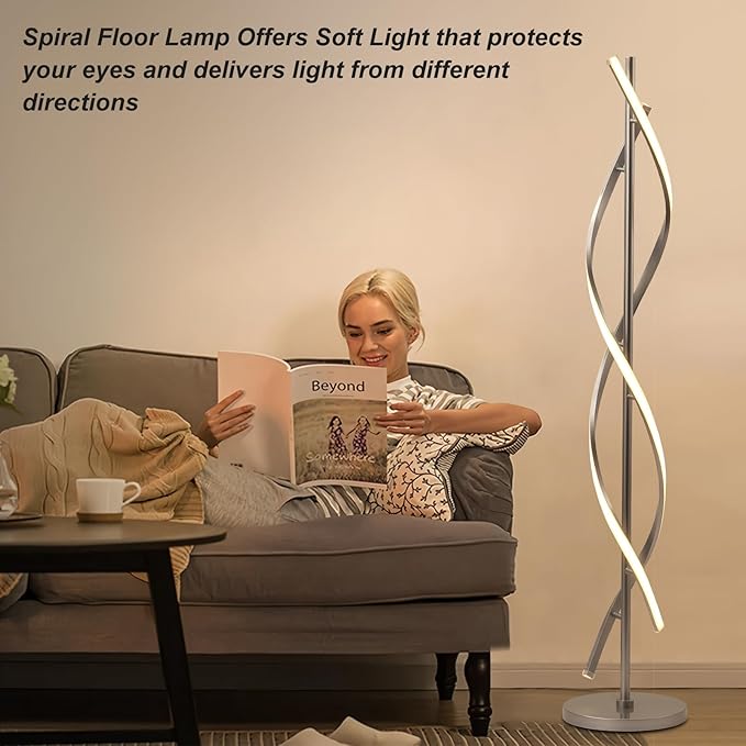 LED Floor Lamps for Living Room, Silver Modern Floor Lamp for Bedroom 60 Inch Spiral Floor Lamp 34W Dimmable 3 Color Temperature Standing Lamp with Timer Corner Floor Lamps for Living Room Clearance - LeafyLoom