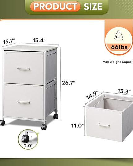 DEVAISE 2 Drawer Mobile File Cabinet, Rolling Printer Stand with Open Storage Shelf, Fabric Vertical Filing Cabinet fits A4 or Letter Size for Home Office, White - LeafyLoom