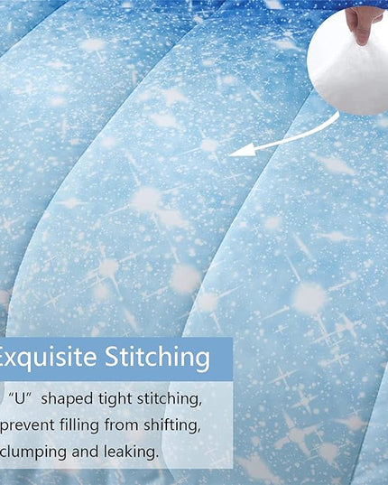 Blue Glitter Comforter Set Full/Queen Size for Boys Girls, Sparkle Galaxy Twinkle Starlight Kids Teen, 3 Piece Aqua Navy Ombre Bedding with 2 Pillow Cases(Blue,Queen), Queen(3-Piece) - LeafyLoom