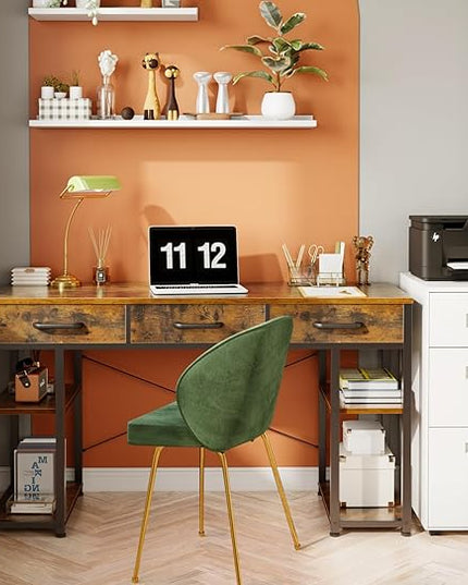 ODK Office Small Computer Desk: Home Table with Fabric Drawers & Storage Shelves, Modern Writing Desk, Vintage, 48"x16" - LeafyLoom