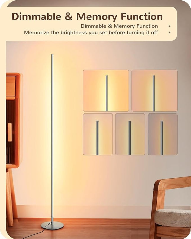 EDISHINE LED Corner Floor Lamp, Set of 2 Minimalist Dimmable Light with Remote, 57.5" Tall Slim Sleek Standing Lamp for Living Room, Bedroom, Office, 7 Color Temperature 2700-6000K (Silver) - LeafyLoom
