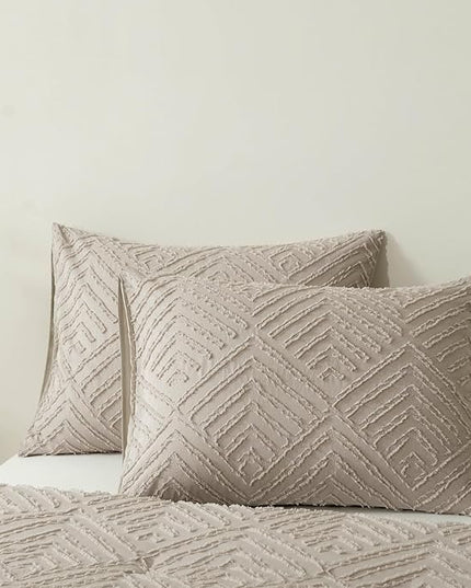 Queen Comforter Set Khaki, Boho Comforter Set 3 Pieces, All Season Tufted Queen Size Bed Comforter Set (90x90In Comforter & 2 Pillowcases) - LeafyLoom