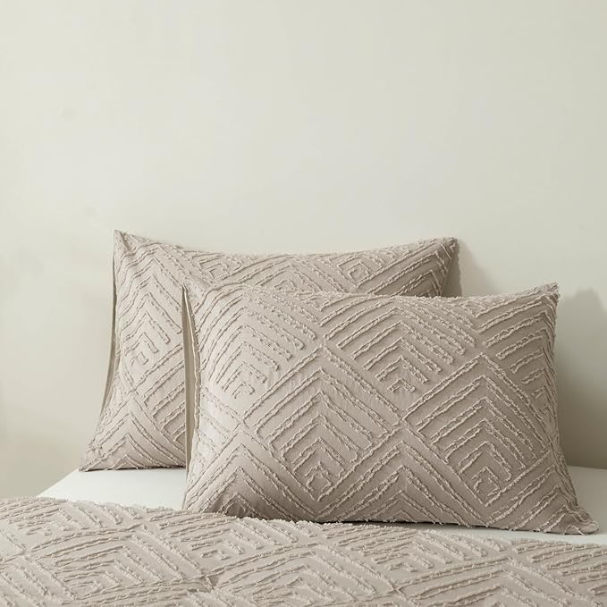 Queen Comforter Set Khaki, Boho Comforter Set 3 Pieces, All Season Tufted Queen Size Bed Comforter Set (90x90In Comforter & 2 Pillowcases) - LeafyLoom