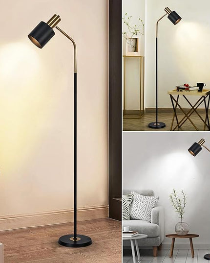 O'NEELDY Modern Industrial Floor Lamp 65" Black Standing Lamp, Black Floor Lamp with 360° Adjustable Lampshade, 12W E26 Bulb Included, Floor Lamp for Living Room, Bedroom, Office - LeafyLoom