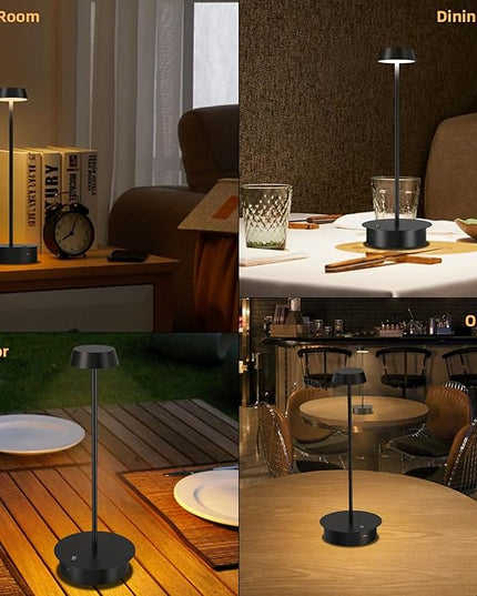 Rechargeable LED Table Lamp - Cordless Table Lamp with Touch Control, Portable LED Desk Lamp 3 Color Stepless Dimmable Modern Lamp for Restaurant/Dinner/Bedroom/Outdoor IP65 Waterproof - Green - LeafyLoom