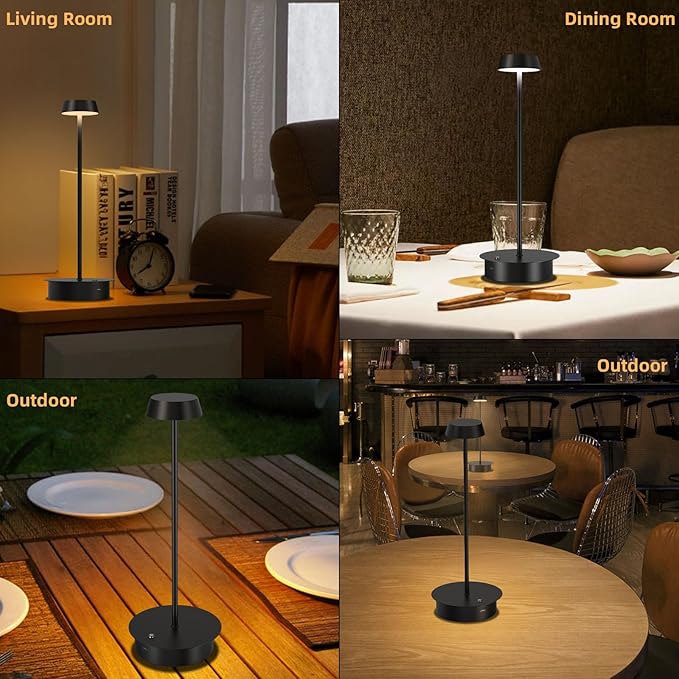 Rechargeable LED Table Lamp - Cordless Table Lamp with Touch Control, Portable LED Desk Lamp 3 Color Stepless Dimmable Modern Lamp for Restaurant/Dinner/Bedroom/Outdoor IP65 Waterproof - Green - LeafyLoom