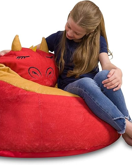 Posh Creations Cute Soft and Comfy Bean Bag Chair for Kids, Large, Animal - Red Dragon - LeafyLoom